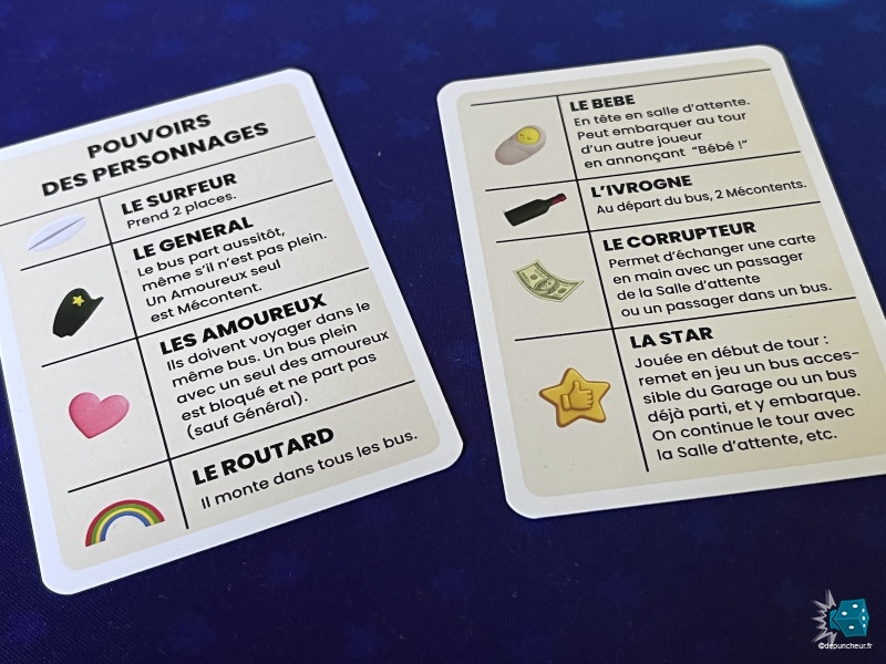 Des cartes récapitulatives de tous les effets. Pratique !