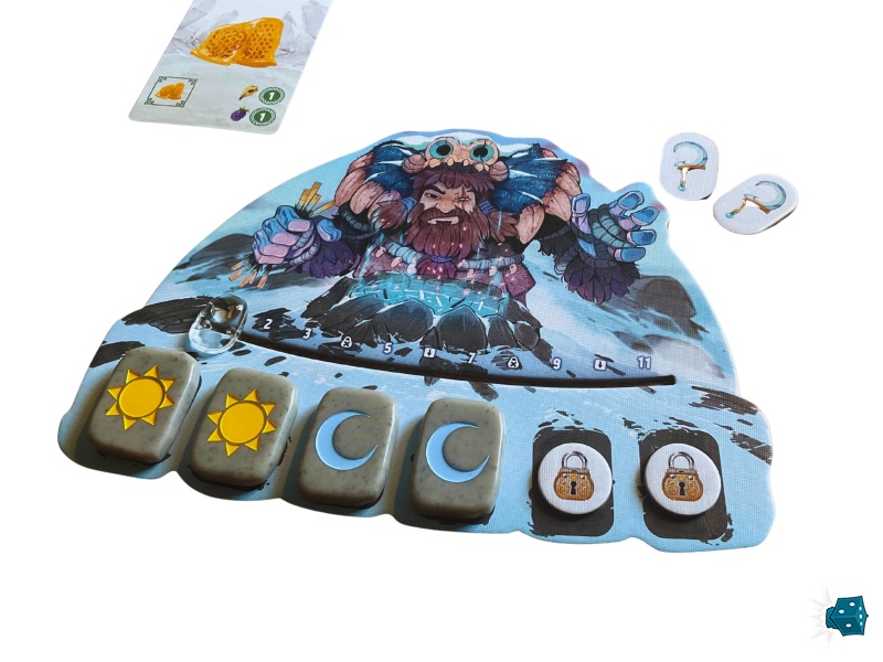 La piste centrale de votre plateau symbolise le nombre d’ingrédients posés et les bonus que cela vous accorde, comme un emplacement supplémentaire pour une rune par exemple.