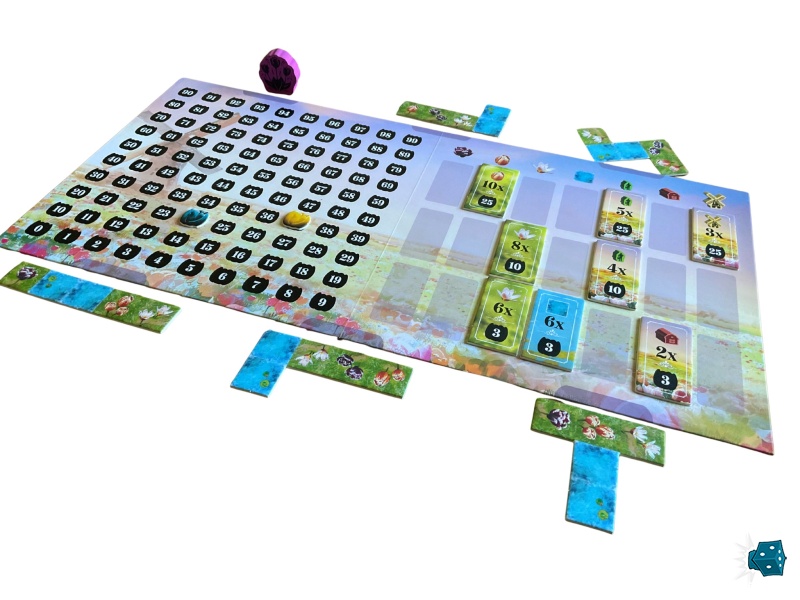 L’imposant plateau de jeu central et sa « rivière » de tuiles tout autour. Efficace mais encombrant et pas bien esthétique…