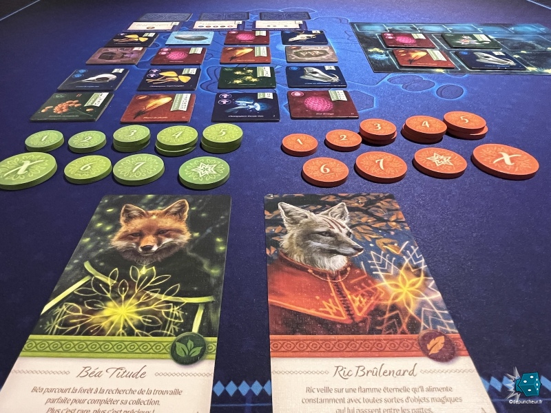 Les renards sont prêts à lancer leurs sorts pour faire la meilleure collection ! (exemple partie à 2 joueurs)